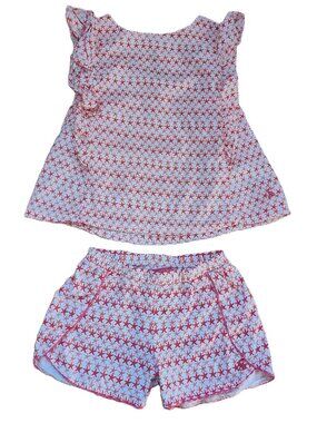 Share Joules Girls White and Red Sky Star Fish Geo Frilled Top and Shorts Size 4